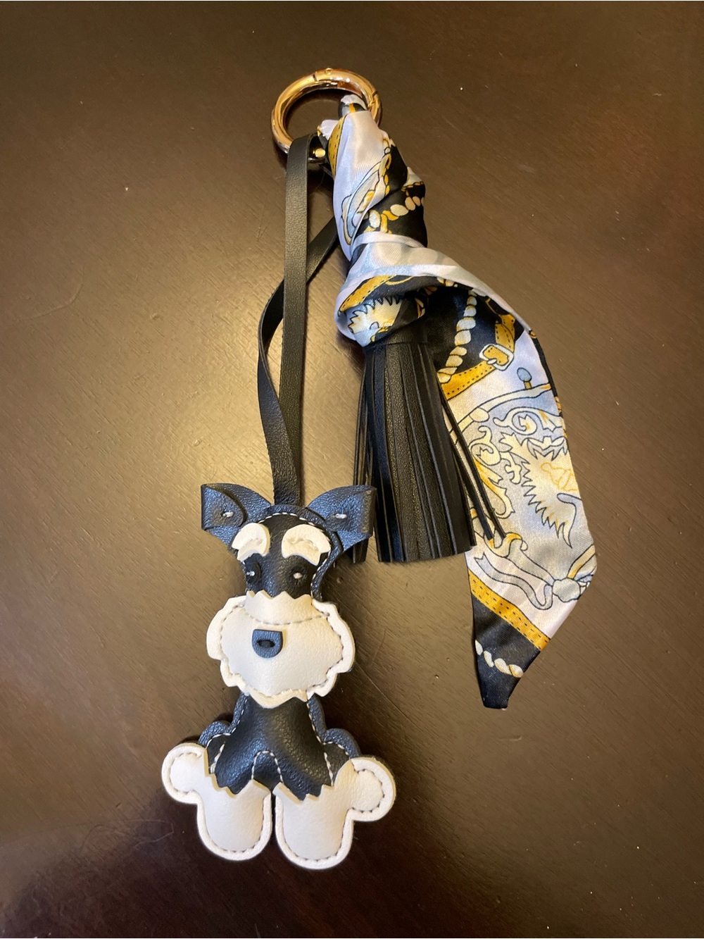Black & White Puppy Keychain Bag Charm with Scarf and Tassel